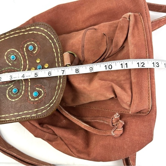Mona B Dreamweaver Backpack Upcycled Canvas Rucksack Turquoise Jeweled New - Picture 11 of 12